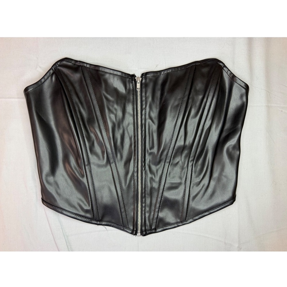 Fashion On Earth Black Faux Leather Corset Top Bustier FE22G805DG Small NWT